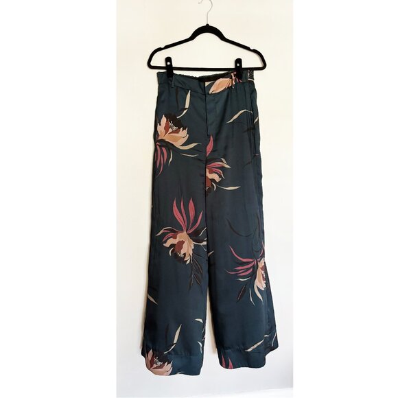 Zara Teal Green Topical Print Wide Leg Pants SIZE M - Picture 8 of 9